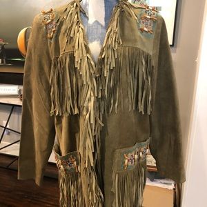 Patricia Wolf XL olive suede fringed coat